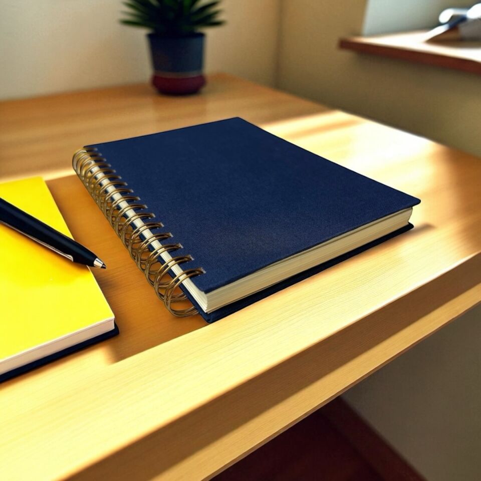 Lacivert Keten Kapak Kişiye Özel Defter – 80 Yaprak Ivory Kağıt – Hediye ve Ofis Kullanımı İçin