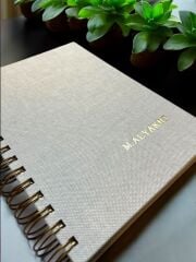 Bej  Keten Kapak Spiralli Defter – 80 Yaprak Ivory Kağıt