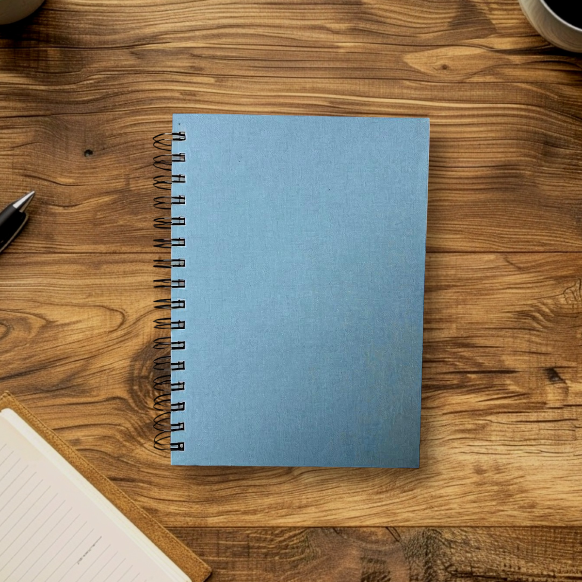 Açık Mavi Keten Kapak Spiralli Defter 80 Yaprak 160 Sayfa