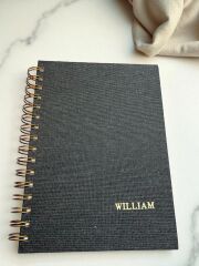 Antrasit Gri Keten Kapak Spiralli Defter – Kişiselleştirilebilir 80 Yaprak