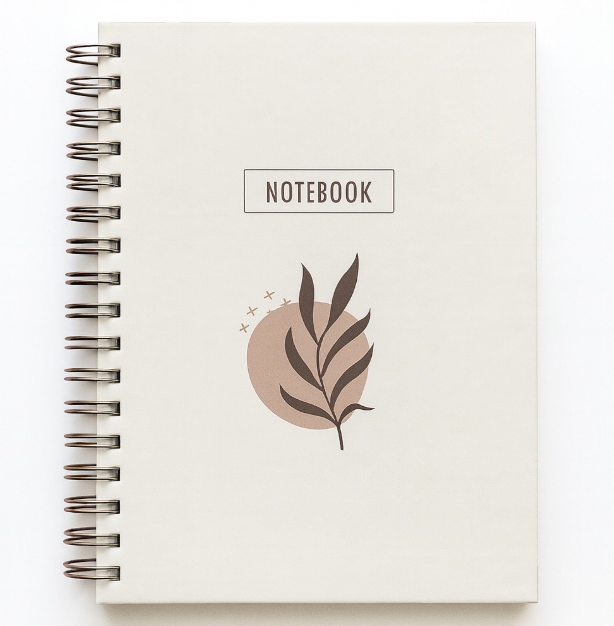 A5 Spiralli Çizgili Defter – Minimalist Yaprak Desenli Kapak
