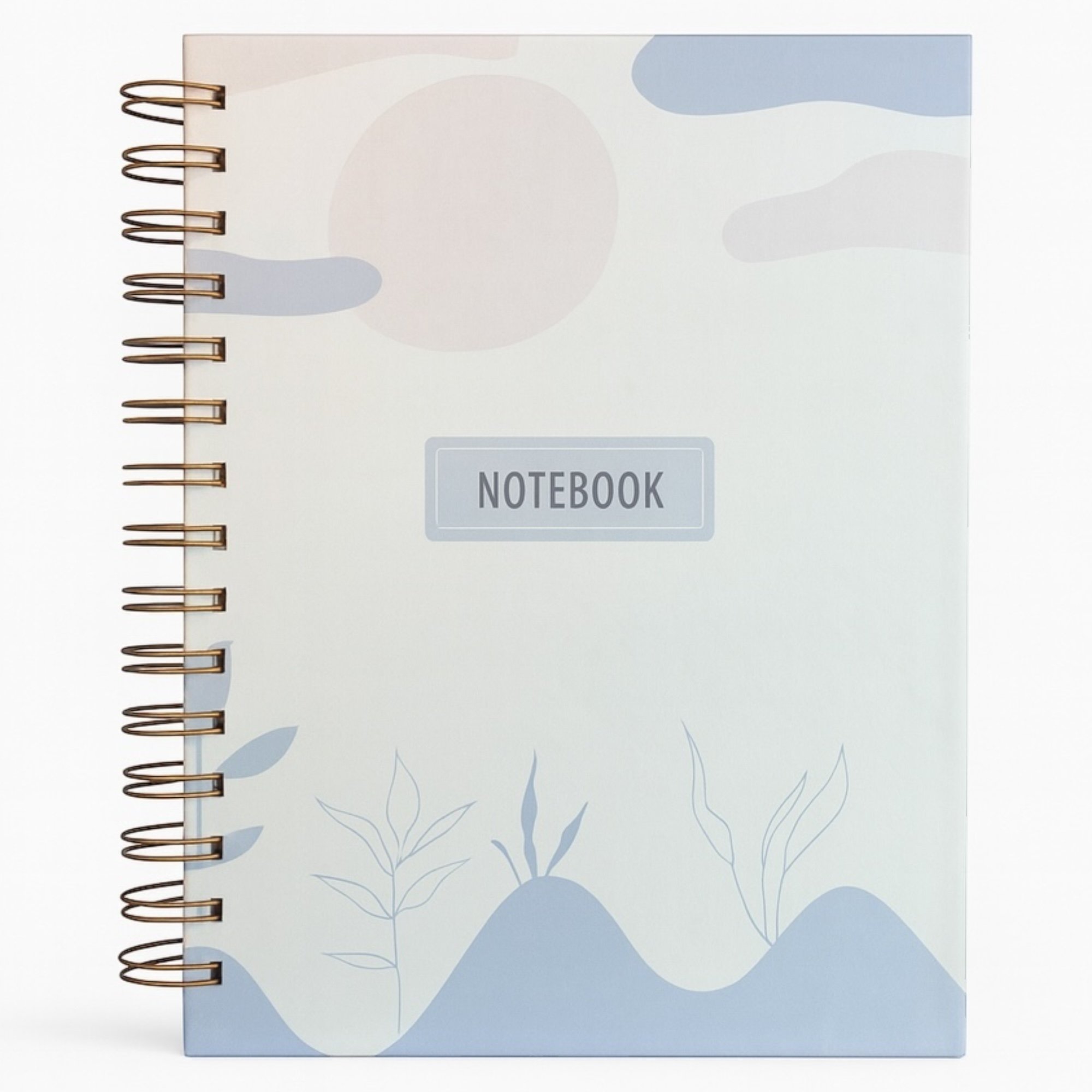 A5 Spiralli Çizgili Defter – Pastel Mavi Doğa Desenli Kapak