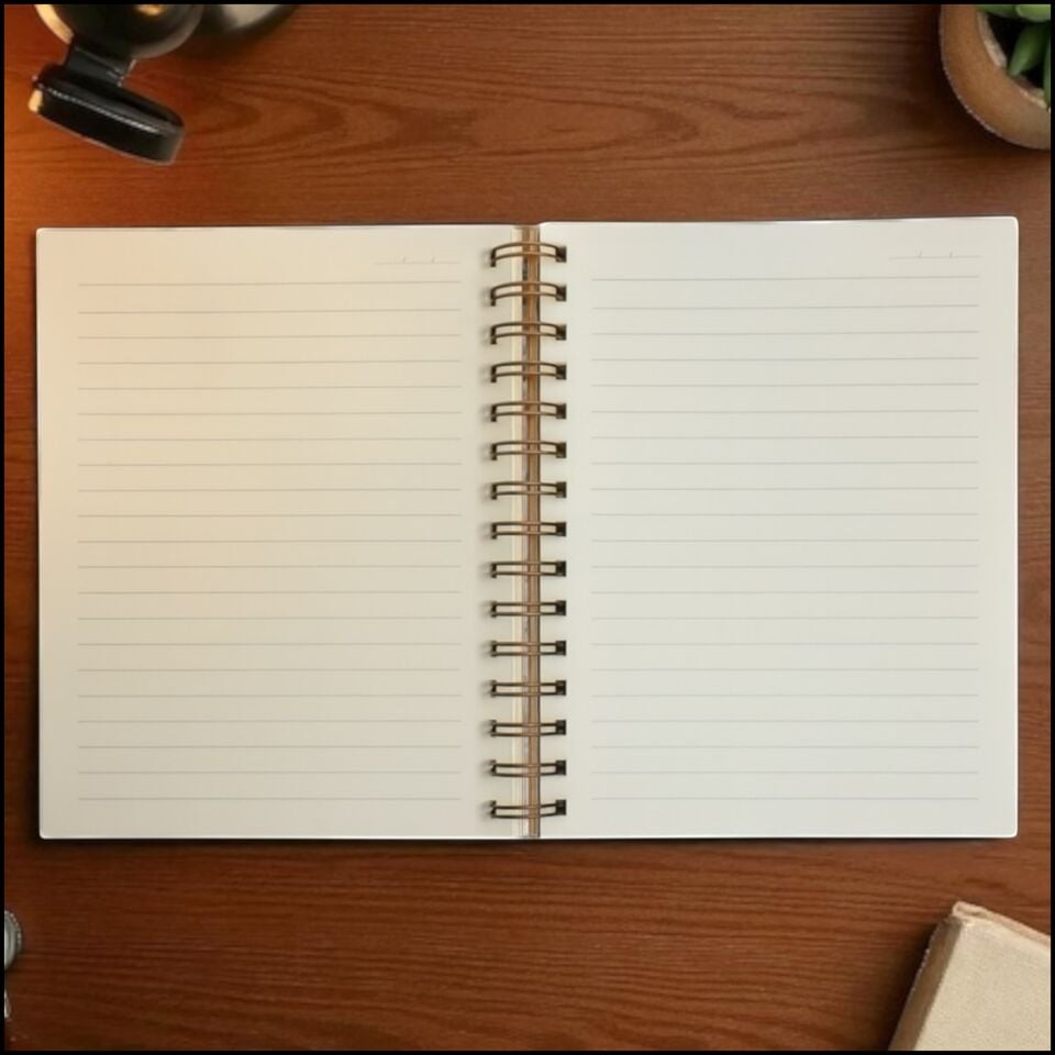 A5 Spiralli Çizgili Defter – Pastel Mavi Doğa Desenli Kapak