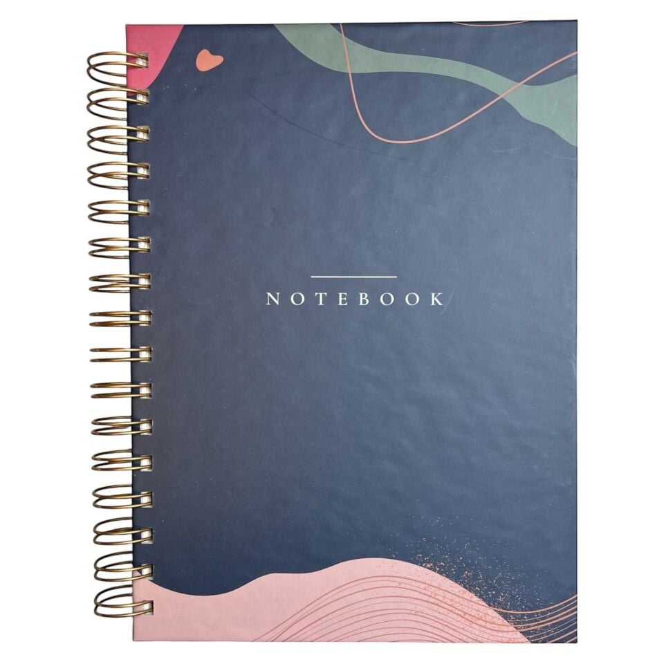 A5 Spiralli Çizgili Defter – Lacivert Modern Tasarımlı Kapak