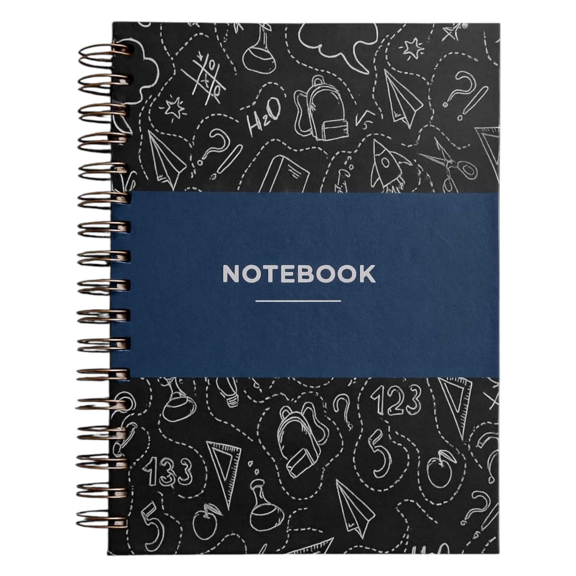 A5 Spiralli Çizgili Defter – Siyah Okul Desenli Kapak