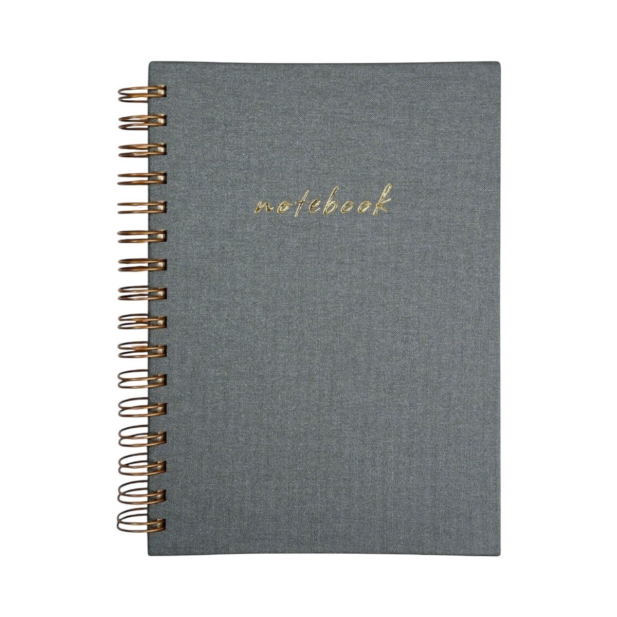 A5 Premium Defter | Parlak Gri Sert Kapak | Çizgili Ivory Kağıt, Bakır Spiralli