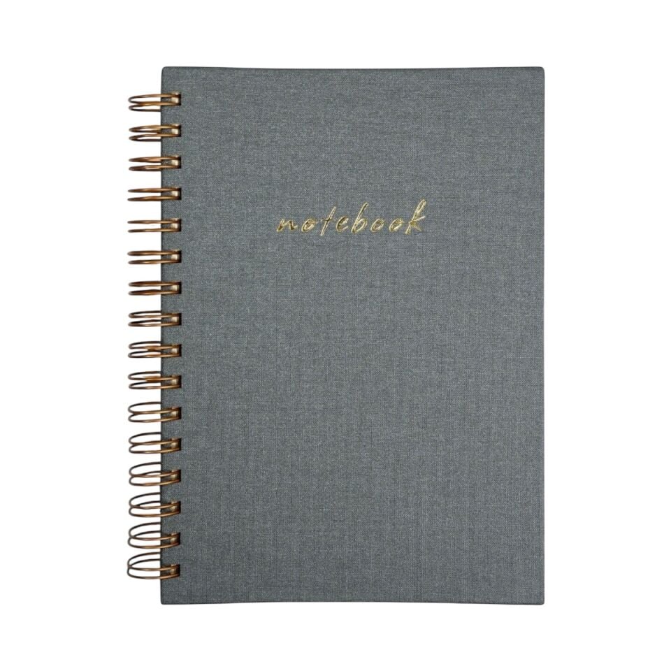 A5 Premium Defter | Parlak Gri Sert Kapak | Çizgili Ivory Kağıt, Bakır Spiralli