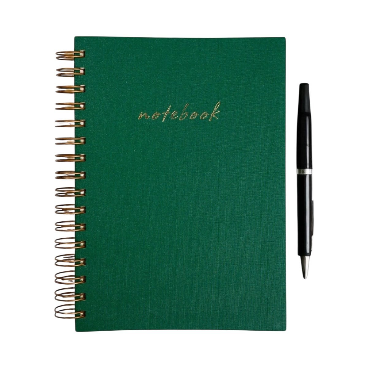 A5 Premium Defter | Parlak Yeşil Sert Kapak | Çizgili Ivory Kağıt, Bakır Spiralli