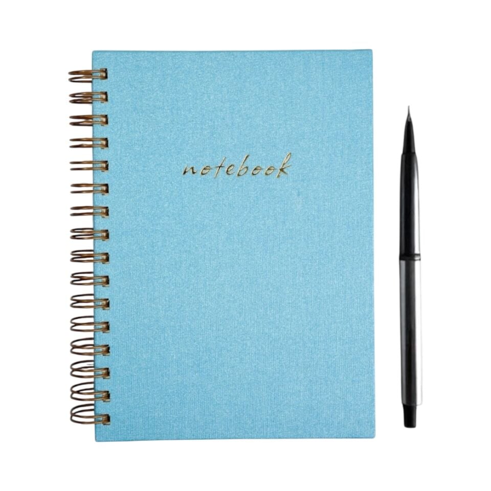 A5 Premium Defter | Parlak Mavi Sert Kapak | Çizgili Ivory Kağıt, Bakır Spiralli