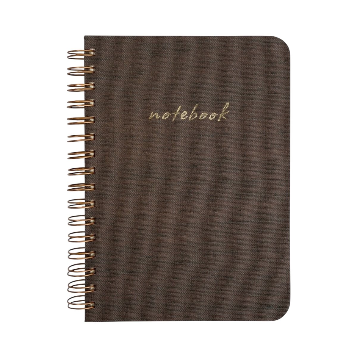 A5 Premium Defter | Kahverengi Keten Sert Kapak | Çizgili Ivory Kağıt, Bakır Spiralli