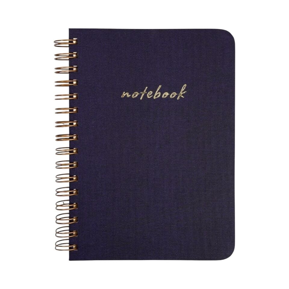 A5 Premium Defter | Mor Keten Sert Kapak | Çizgili Ivory Kağıt, Bakır Spiralli