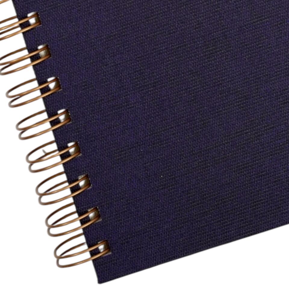 A5 Premium Defter | Mor Keten Sert Kapak | Çizgili Ivory Kağıt, Bakır Spiralli