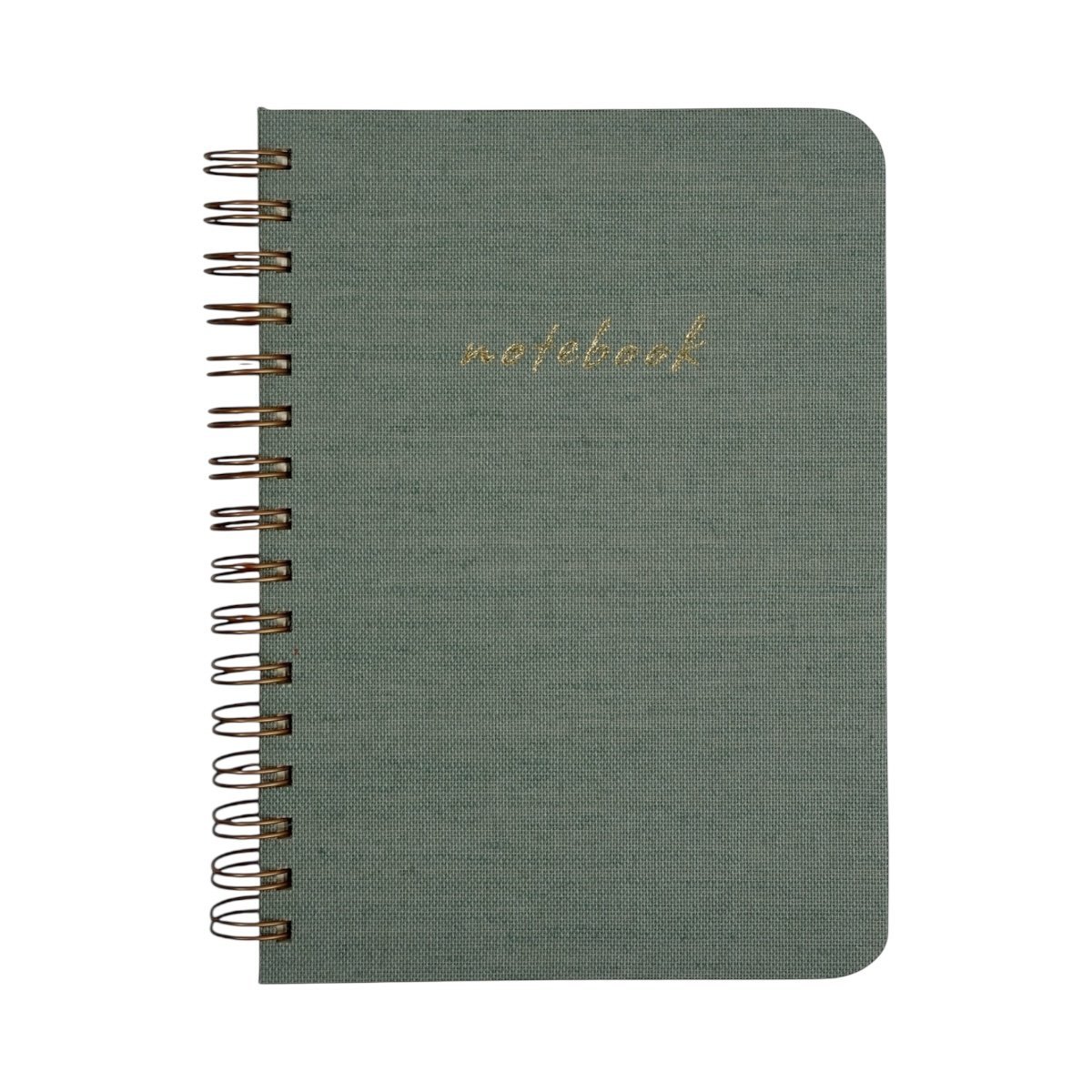 A5 Premium Defter | Yeşil Keten Sert Kapak | Çizgili Ivory Kağıt, Bakır Spiralli