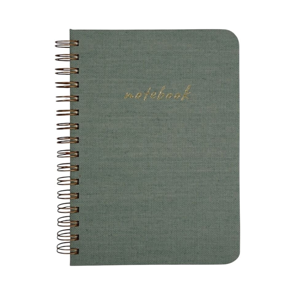 A5 Premium Defter | Yeşil Keten Sert Kapak | Çizgili Ivory Kağıt, Bakır Spiralli
