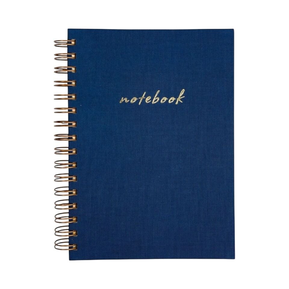 A5 Premium Defter | Lacivert Keten Sert Kapak | Çizgili Ivory Kağıt, Bakır Spiralli