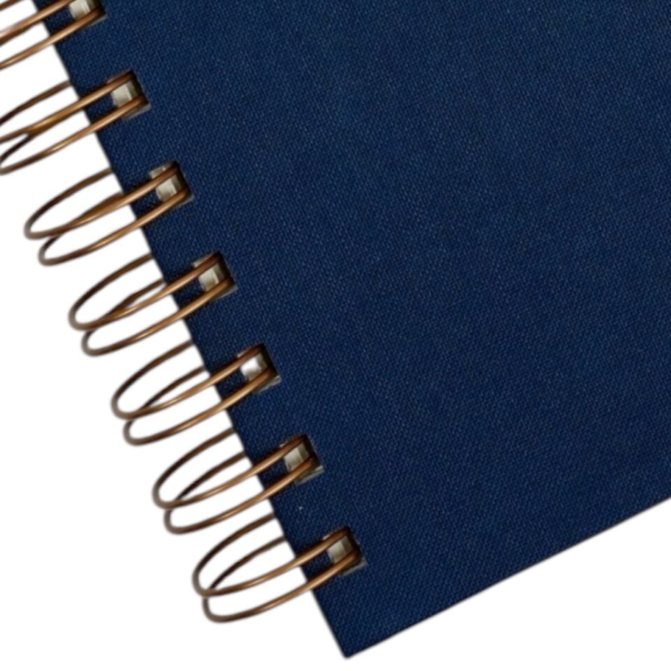 A5 Premium Defter | Lacivert Keten Sert Kapak | Çizgili Ivory Kağıt, Bakır Spiralli