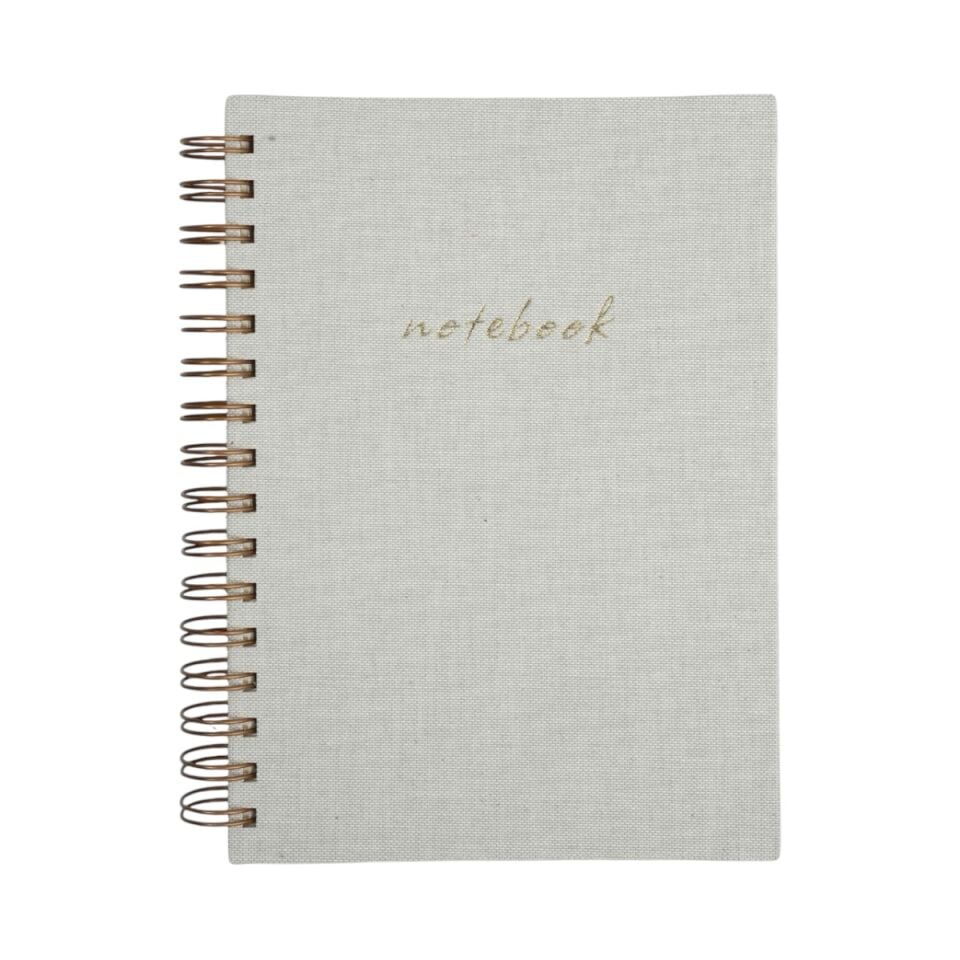 A5 Premium Defter | Beyaz Keten Sert Kapak | Çizgili Ivory Kağıt, Bakır Spiralli