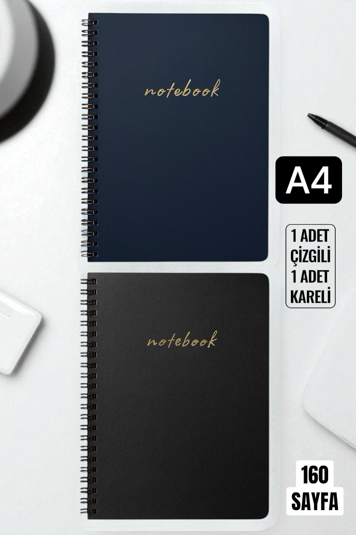 A4 Premium Bakır Spiralli Defter Seti – 1 Çizgili + 1 Kareli