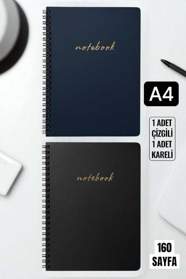 A4 Premium Bakır Spiralli Defter Seti – 1 Çizgili + 1 Kareli