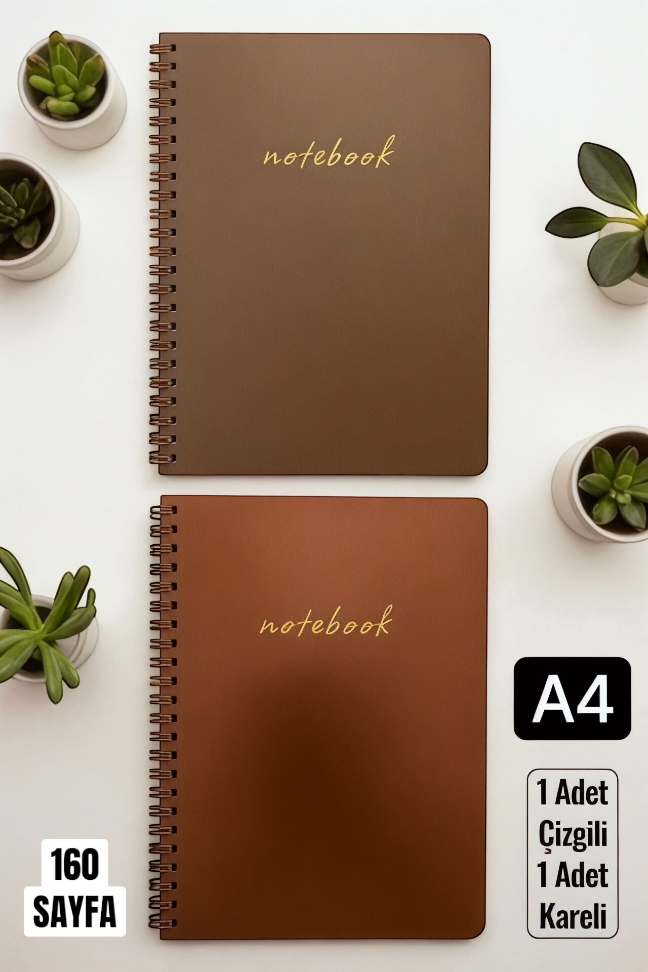 A4 Premium Bakır Spiralli Defter Seti – 1 Çizgili + 1 Kareli