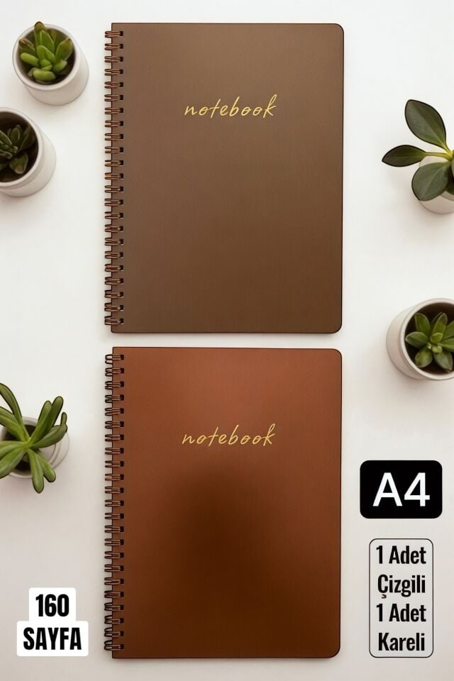 A4 Premium Bakır Spiralli Defter Seti – 1 Çizgili + 1 Kareli